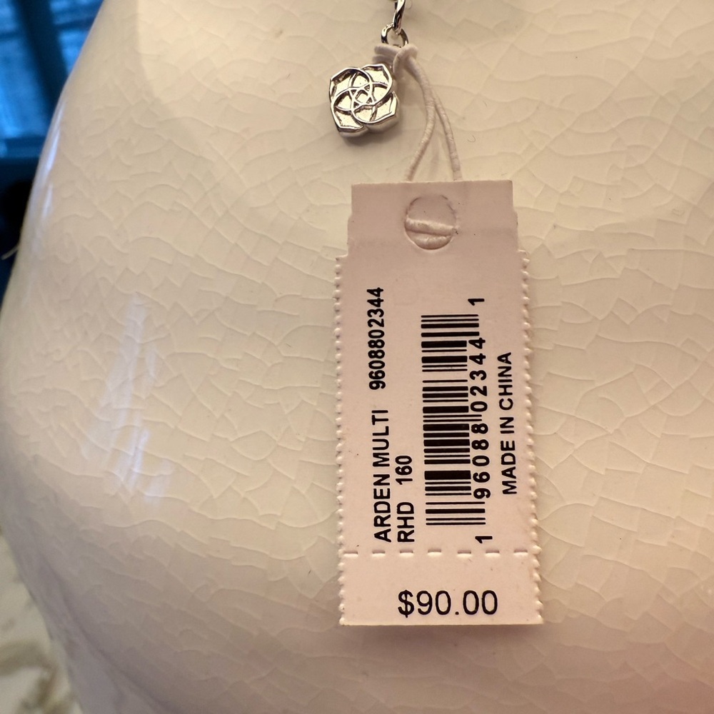 Kendra Scott Silver Layered Crystal Triangle Necklace NWT - Picture 6 of 15